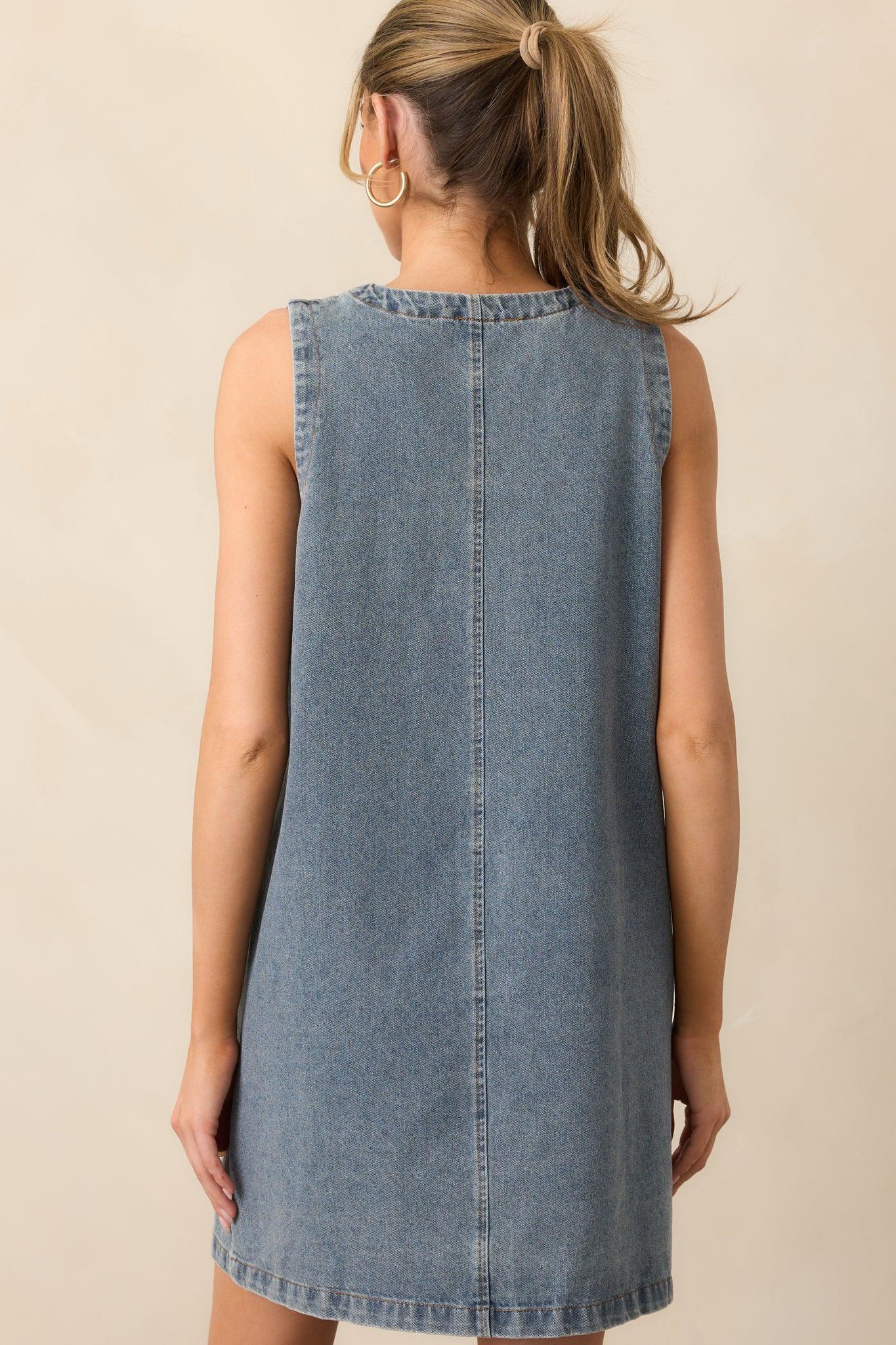 Urban Legend Medium Wash Button Front Denim Mini Dress Product Image