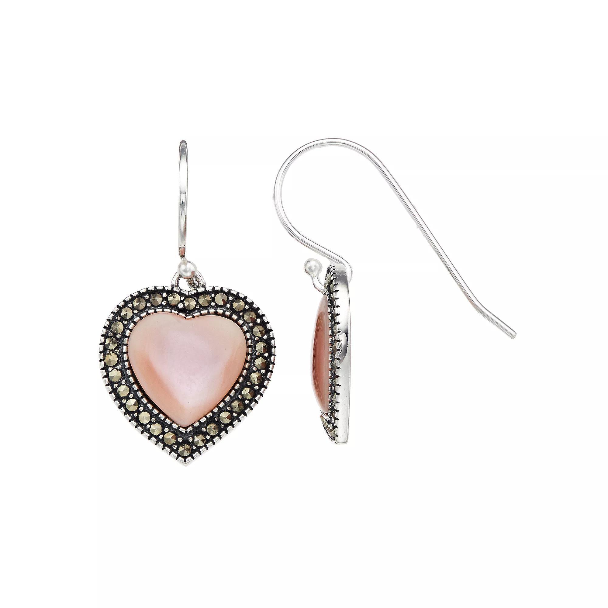 Tori Hill Marcasite & Pink Shell Heart Drop Earrings, Women's, Silvertone Product Image