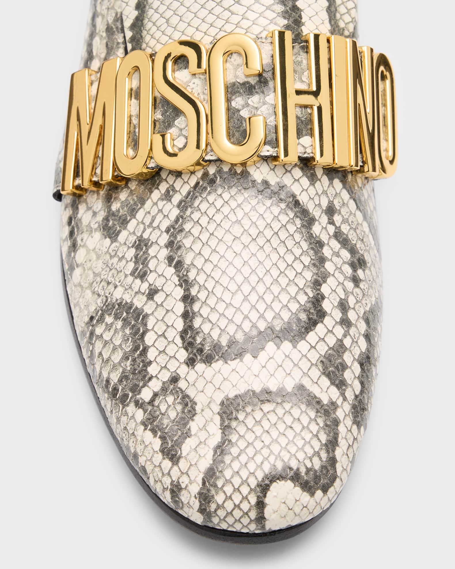 Men's Maxi Lettering Snake-Print Leather Loafers Product Image