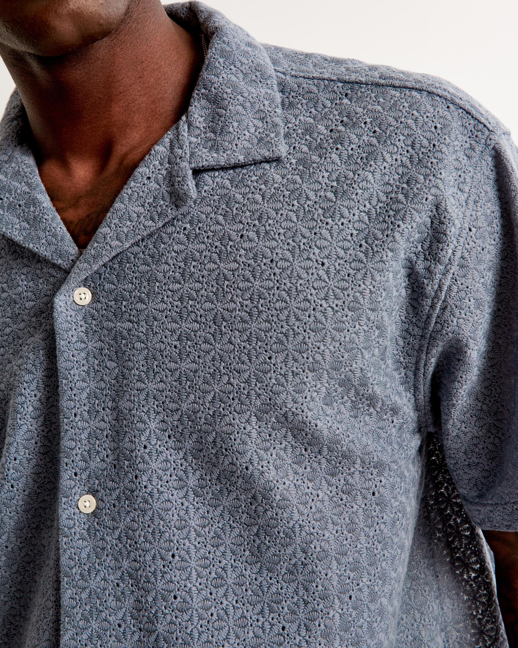 Camp Collar Cropped Lace Shirt Product Image