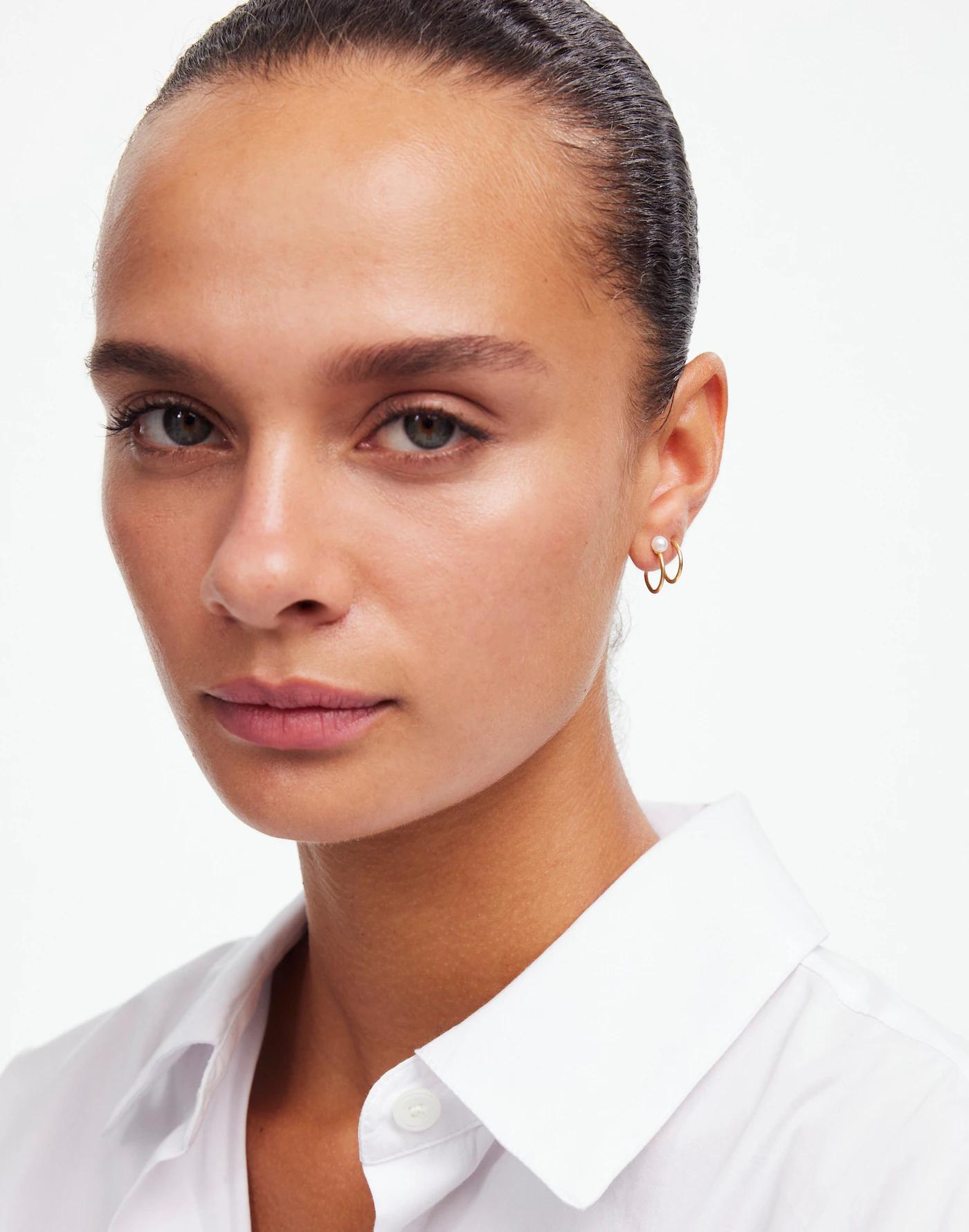 Freshwater Pearl Double Huggie Hoop Earrings Product Image