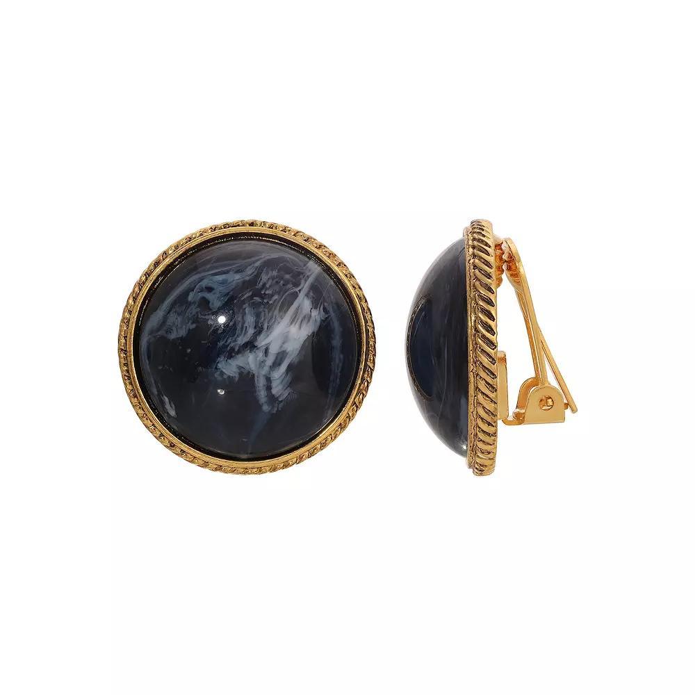 1928 Gold Tone Round Blue Clip Earrings, Womens Product Image