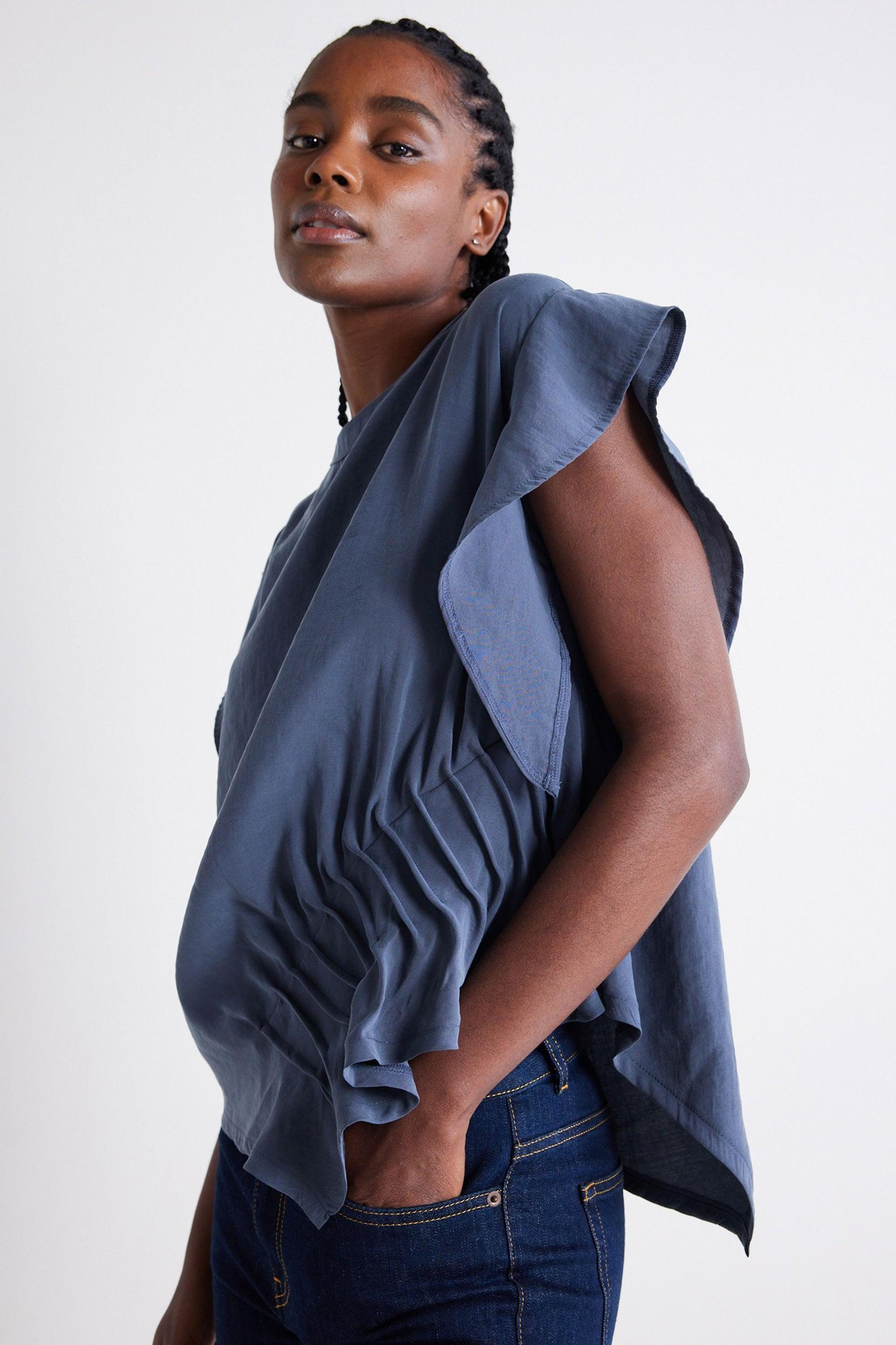 Light Poplin Asymmetric Pintuck Top Product Image