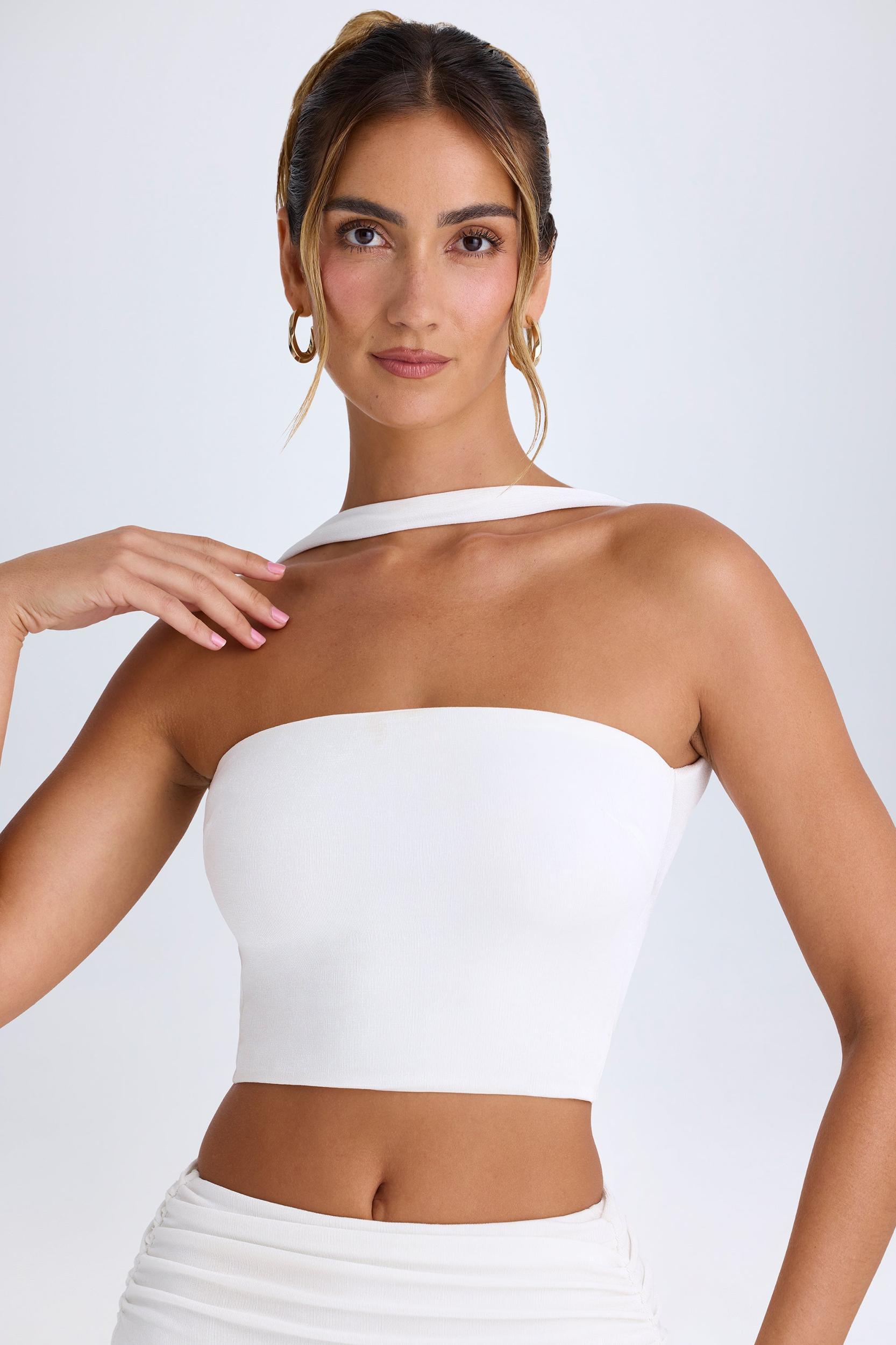Choker-Detail Bandeau Top in White Product Image