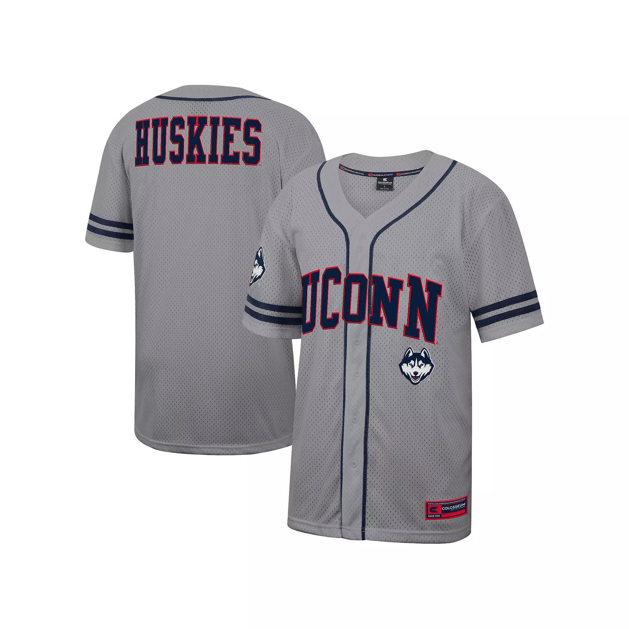 Men's Colosseum Gray UConn Huskies Free Spirited Baseball Jersey, Size: 2XL, Grey Product Image