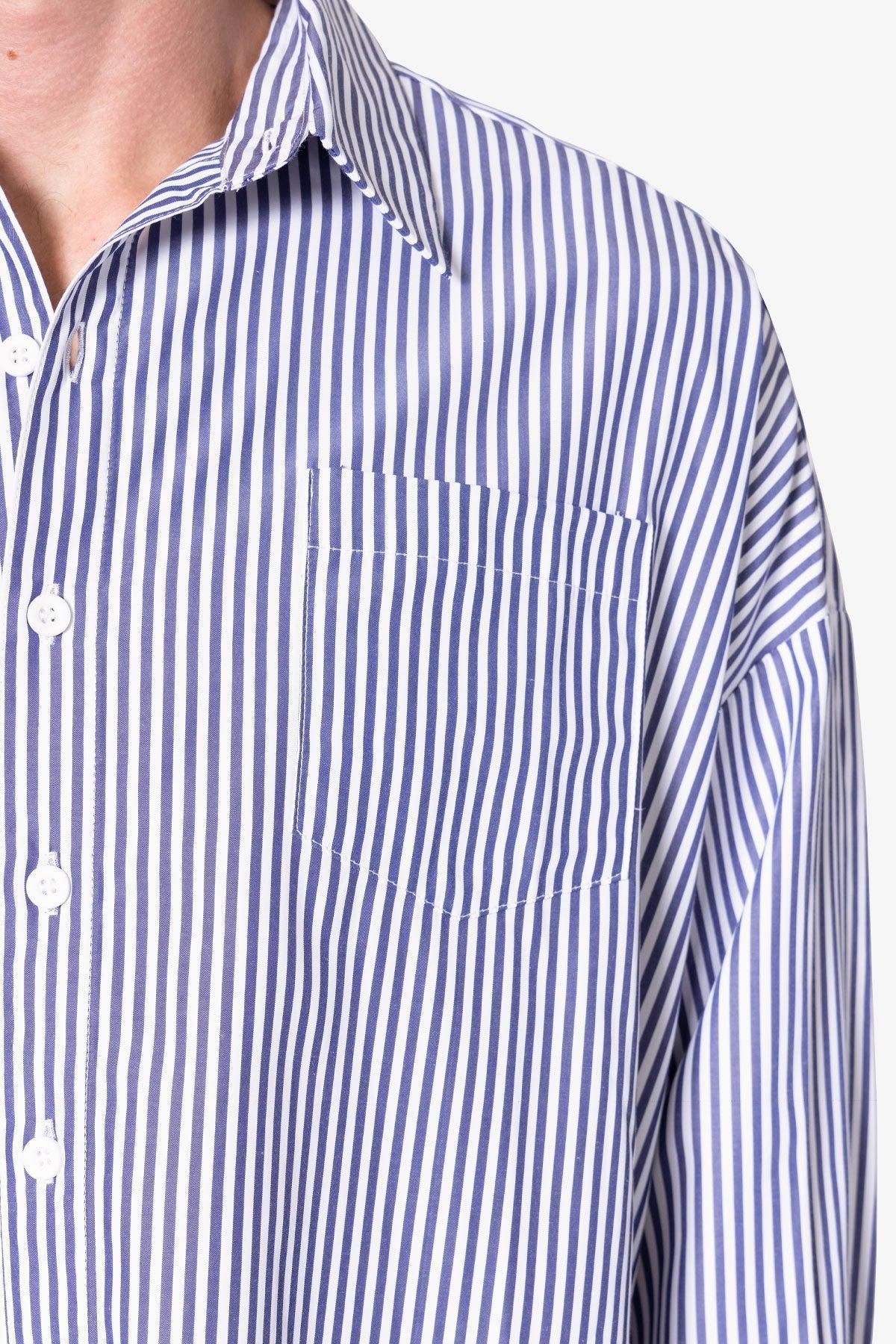 Striped Cropped Button Down Shirt - Blue Product Image
