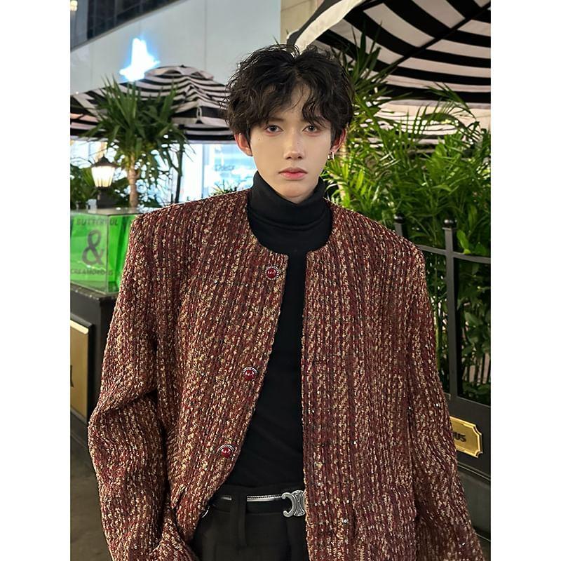 Round Neck Tweed Button Jacket Product Image