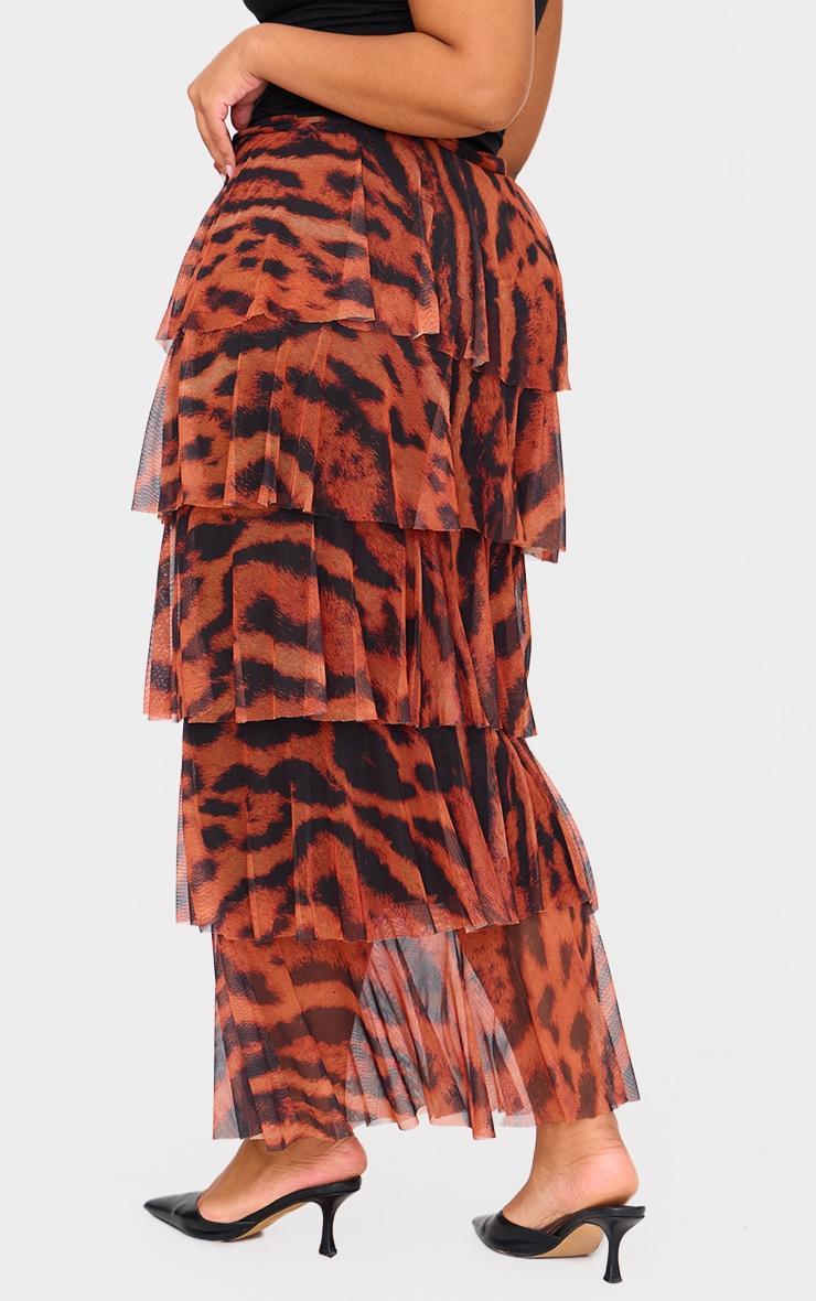 Plus Brown Animal Printed Mesh Rara Maxi Skirt Product Image