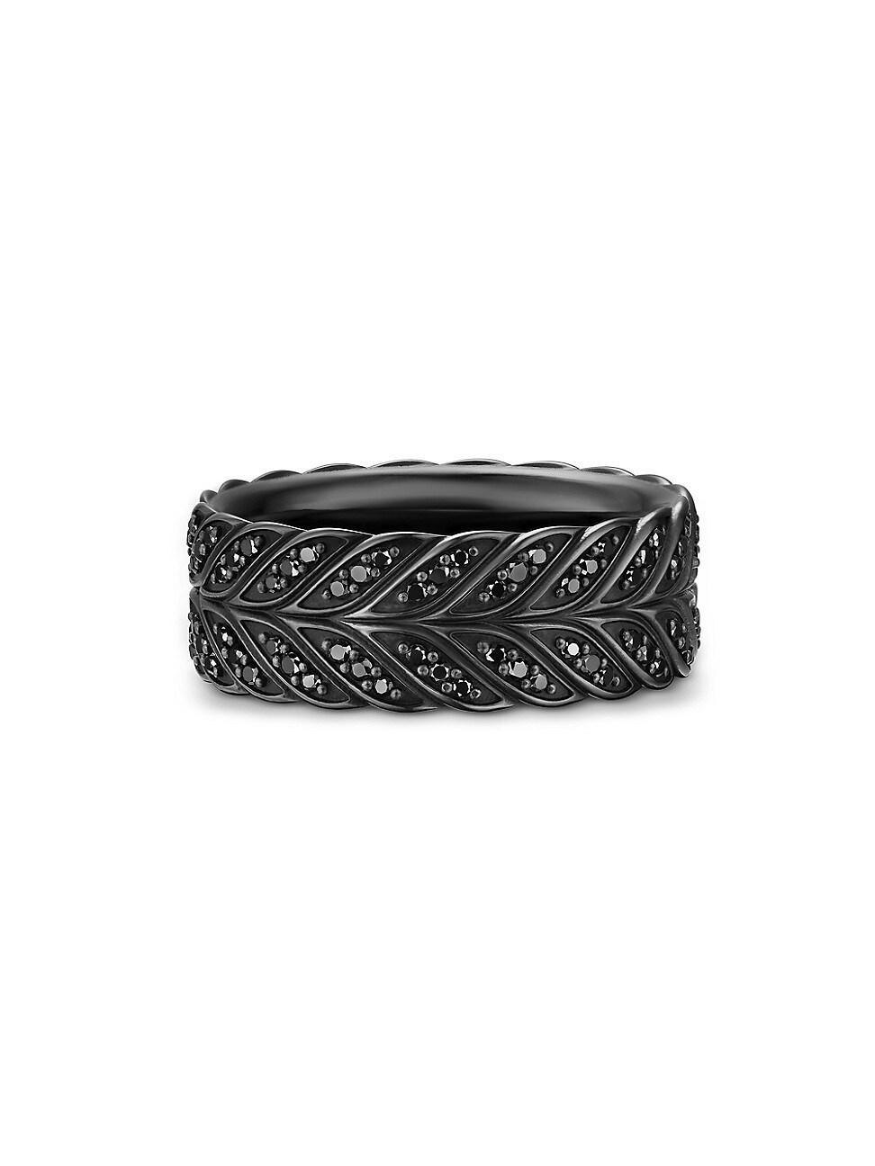 Mens Chevron Pav Band Ring in Black Titanium, 9MM Product Image