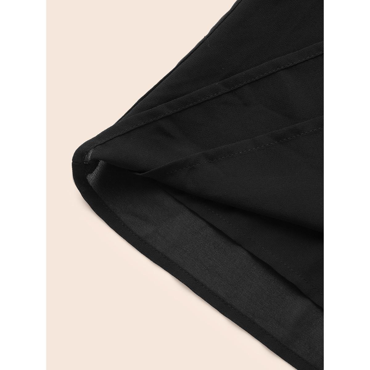 Plus Size Black Keyhole Metal Detail Gathered Blouse Women Elegant Long Sleeve Asymmetrical Neck Everyday Blouses BloomChic 30/6X Product Image