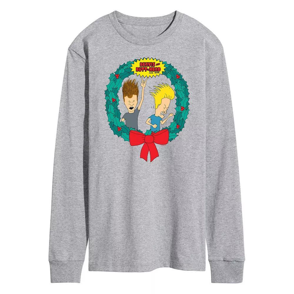 Mens Beavis And Butthead Rockin Wreath Long Sleeve Tee Product Image