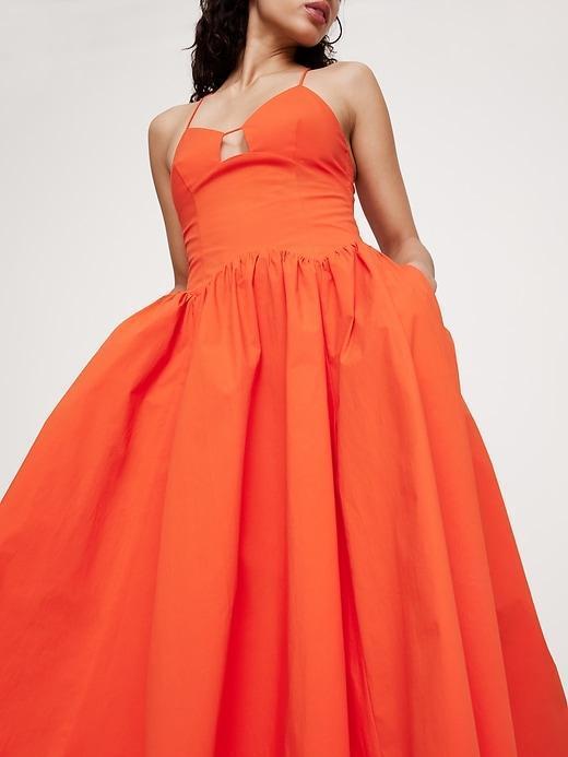 Stretch-Cotton Poplin Long Midi Dress Product Image