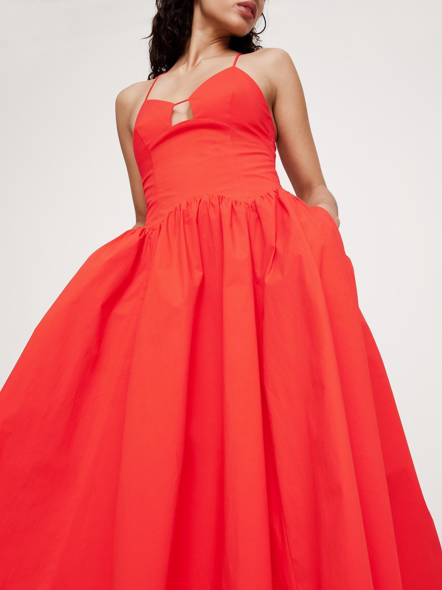 Stretch-Cotton Poplin Long Midi Dress Product Image