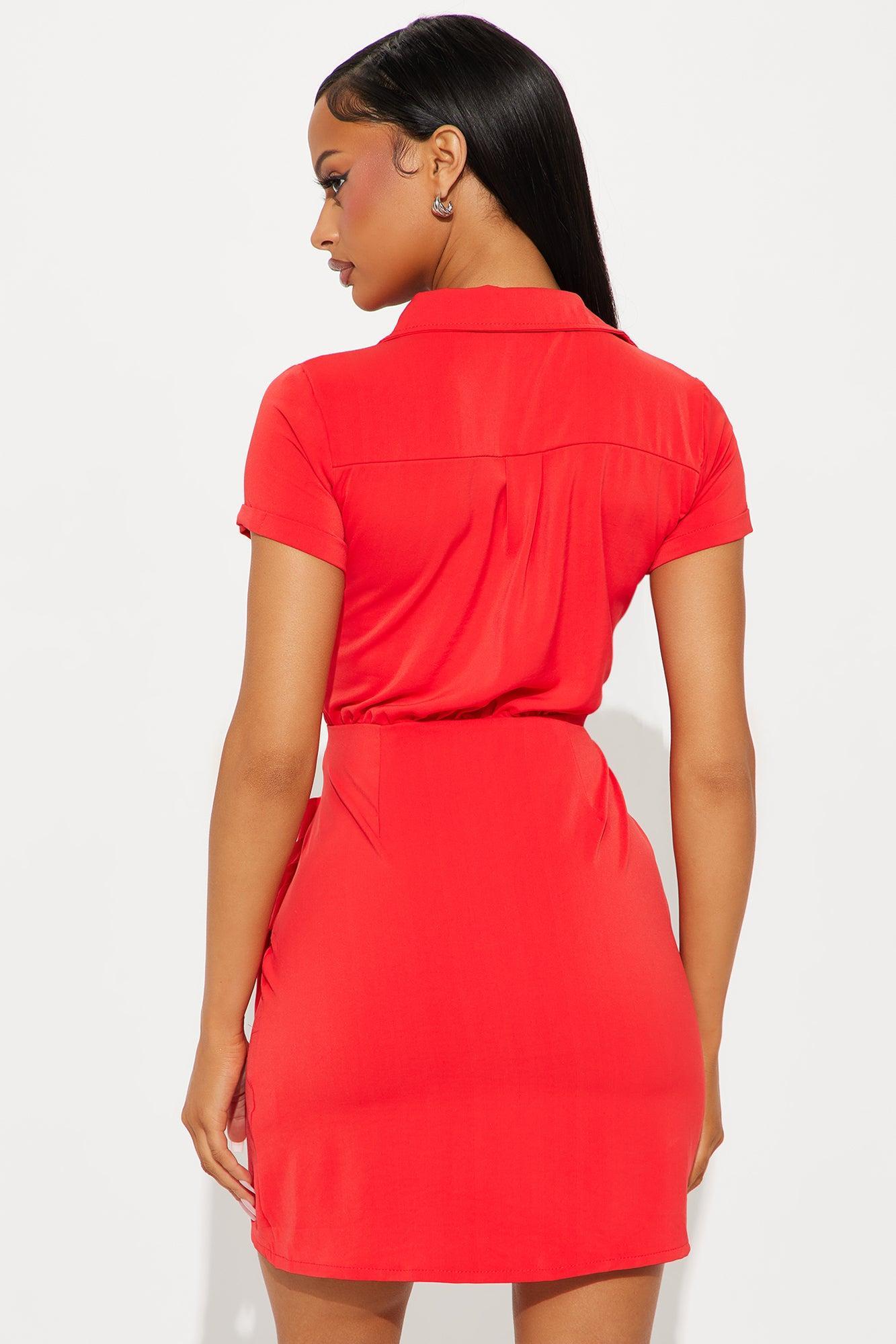 Monroe Collared Mini Dress - Red Product Image