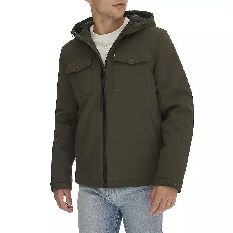 Men's Levi's® Soft Shell Quilt Lined Hooded Storm Coat, Size: Medium, Black Product Image