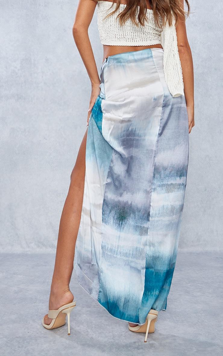 Turquoise Swirl Print Satin Knot Side Midaxi Skirt Product Image