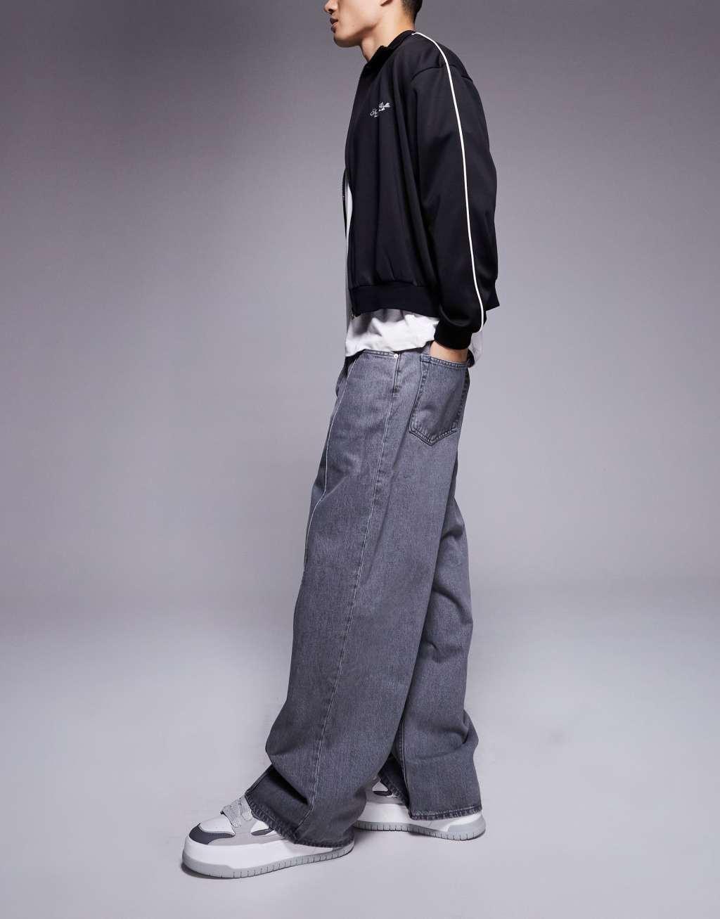 HUGO Blue Mason baggy fit jeans in gray with front seam Product Image
