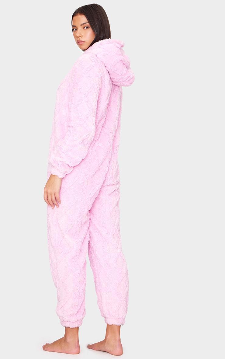 Pink Cable Fleece Hooded Onesie Product Image