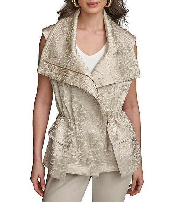Donna Karan Double Lapel Collar, Sleeveless Metallic Stretch Vest Product Image