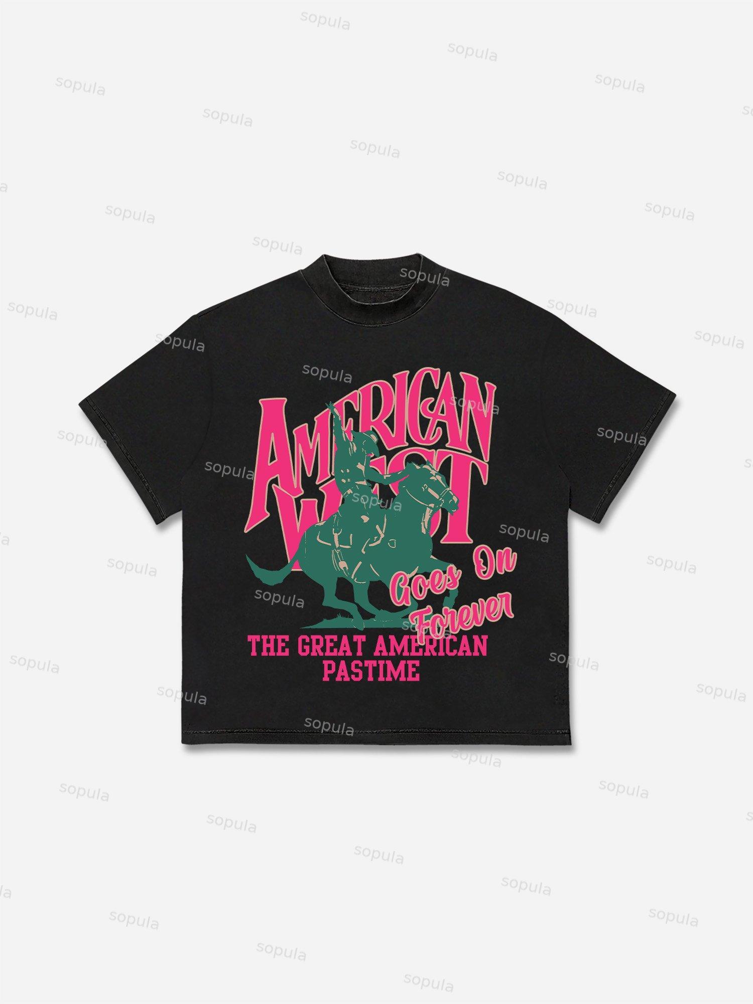 Vintage Western Cowboy Goes On Forever Graphic Cotton T-shirt Product Image