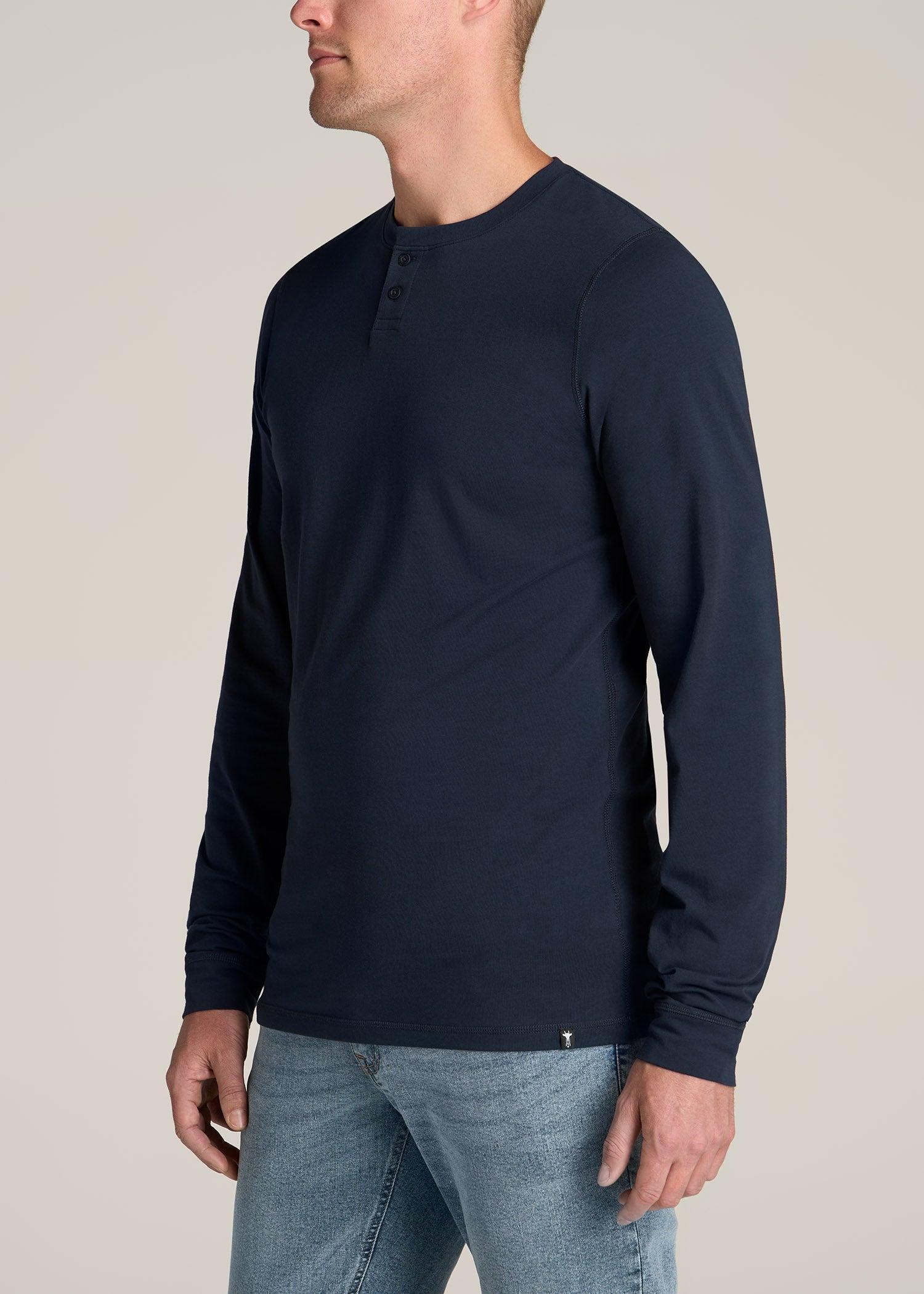Pima Stretch Knit Henley Shirt for Tall Men in Evening Blue Product Image