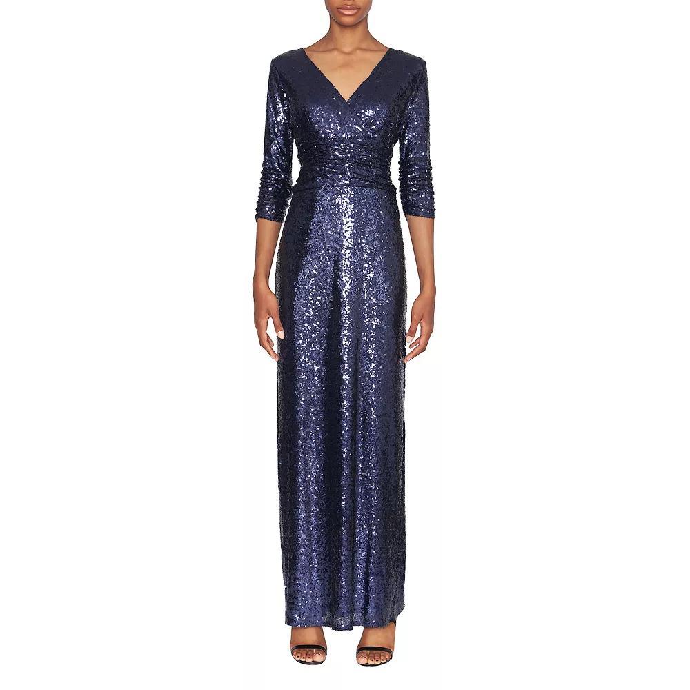 Women's Focus By Shani V-Neck Sequin Column Evening Gown, Size: 6, Blue Product Image