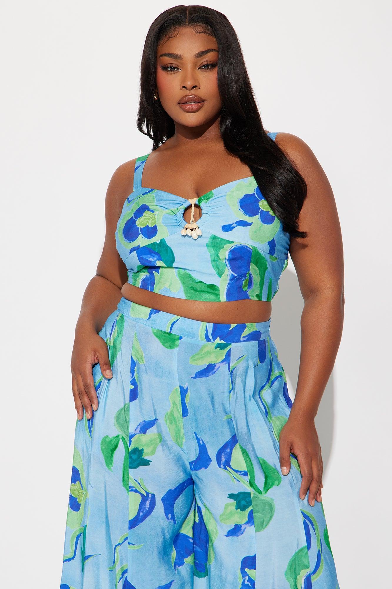 Luau Nights Cropped Pant Set - Blue Product Image