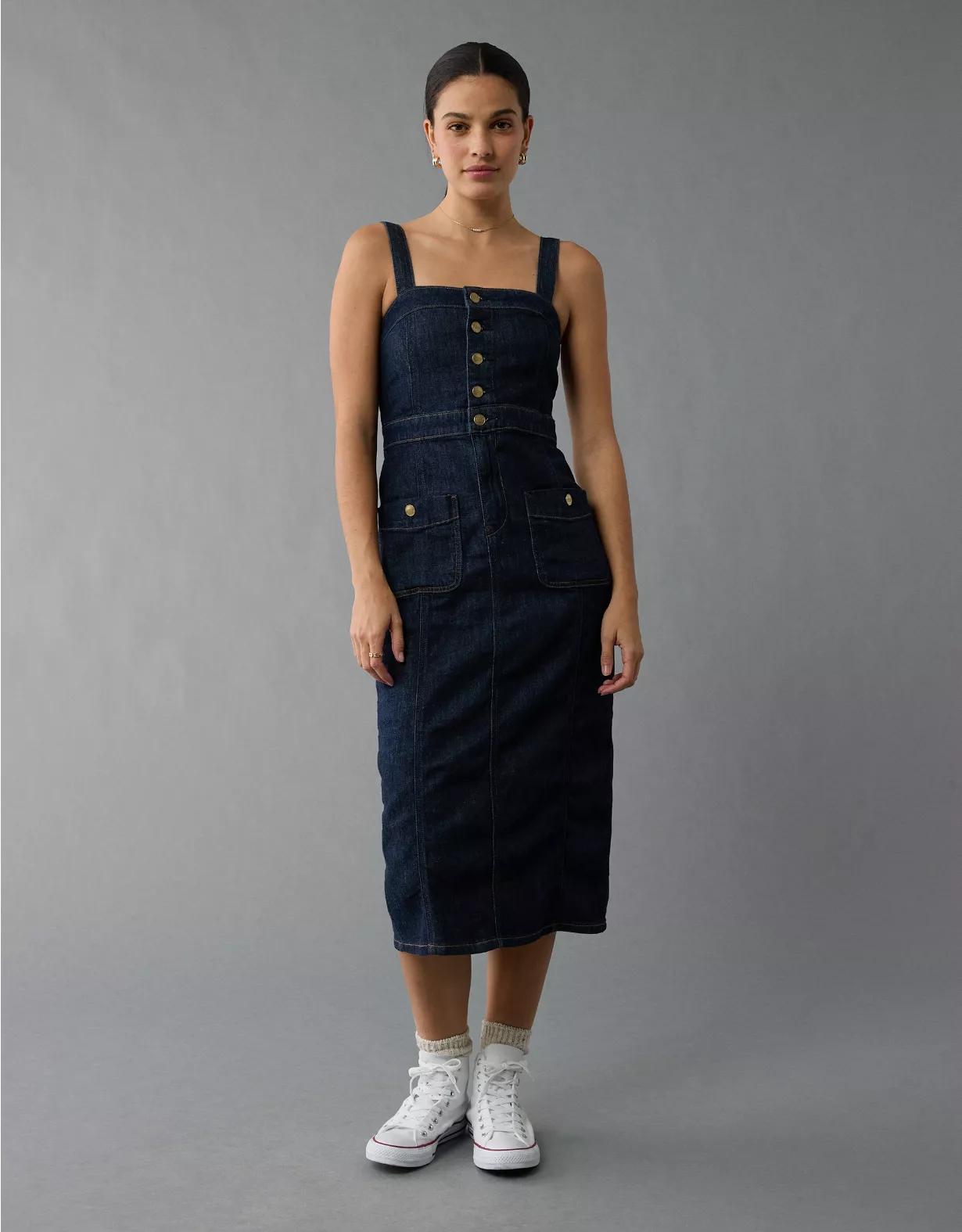 AE Denim Button-Up Midi Dress Product Image