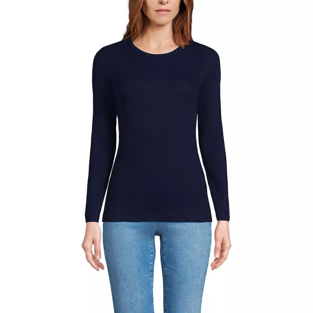 Women's Lands' End Micro Rib Tee, Size: Medium, Deep  Blue Product Image