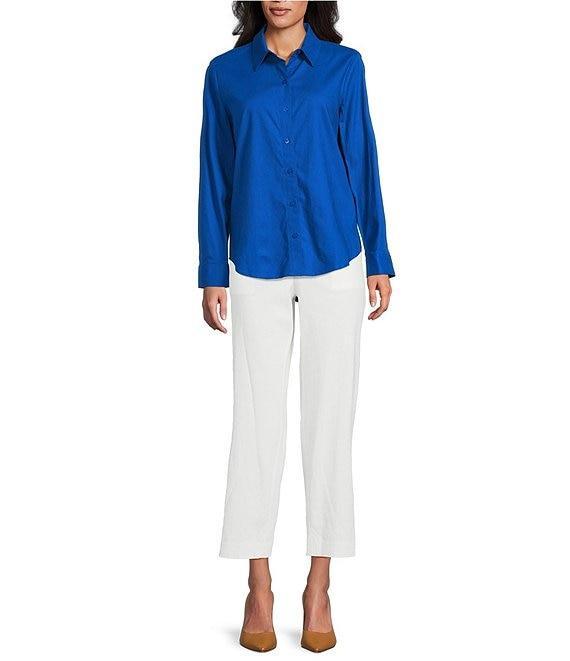 Investments Woven Long Sleeve Point Collar Button Front Top Product Image