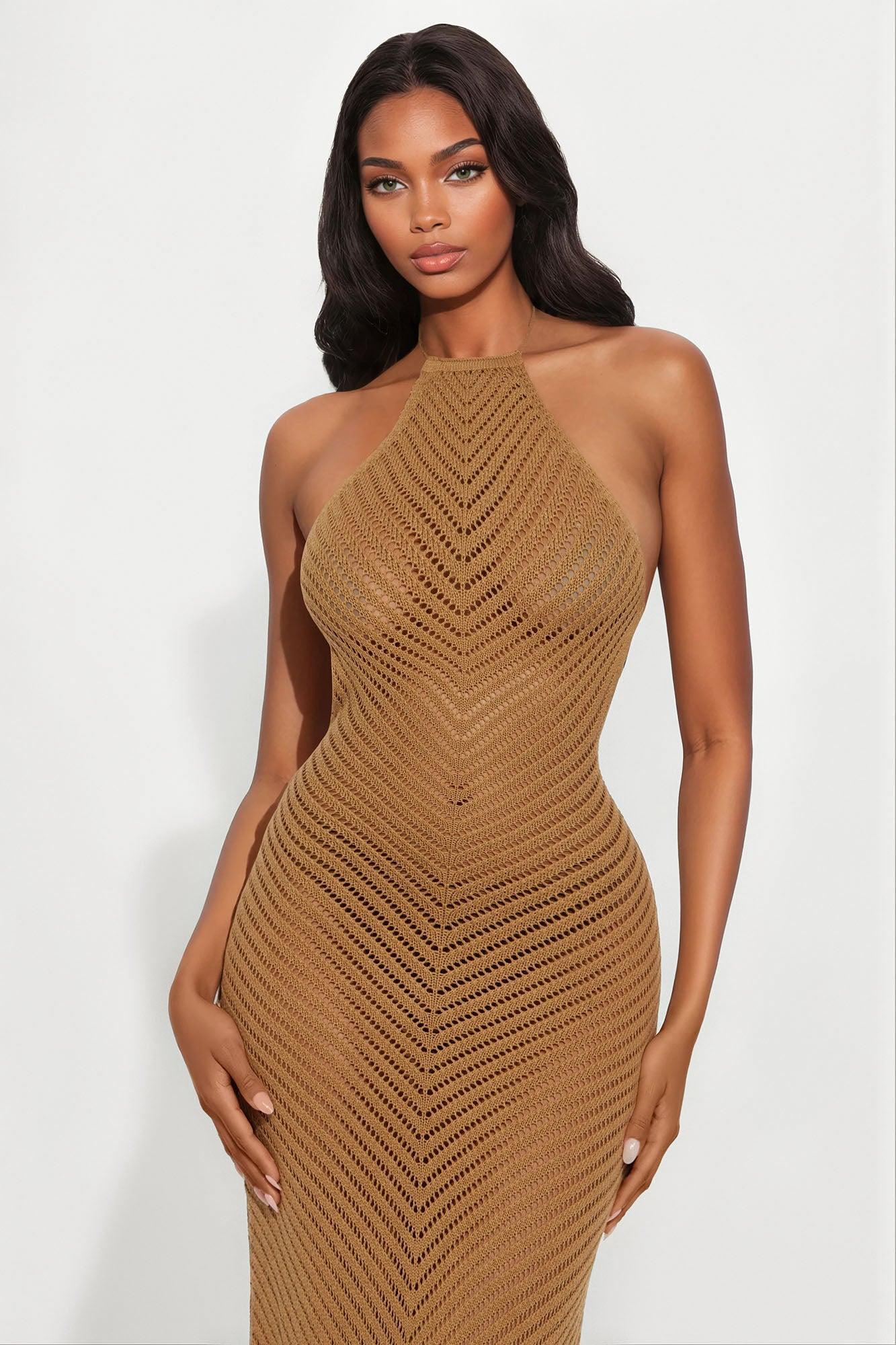 Nicki Crochet Backless Maxi Dress - Tan Product Image