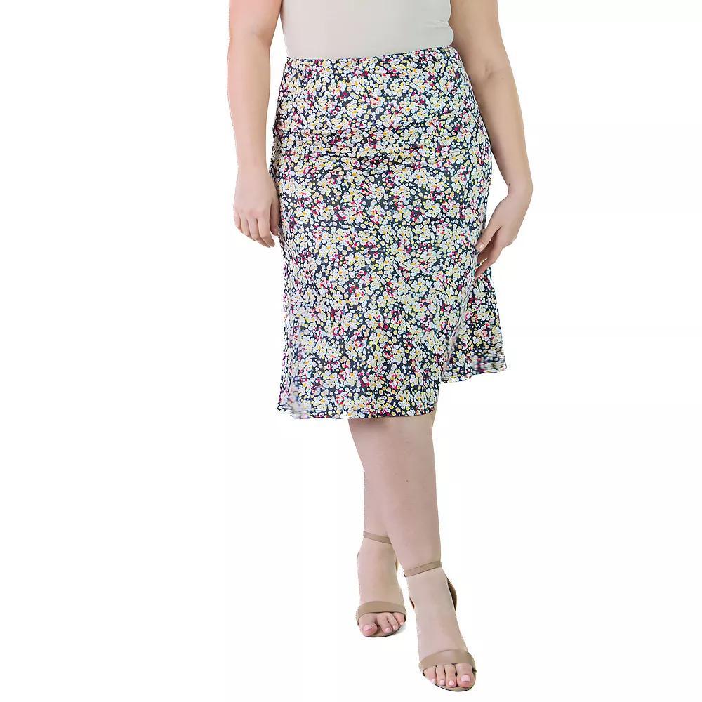 Plus Size 24Seven Comfort Apparel Elastic Waist Midi Skirt, Women's, Size: 3XL, Yellow Team Product Image