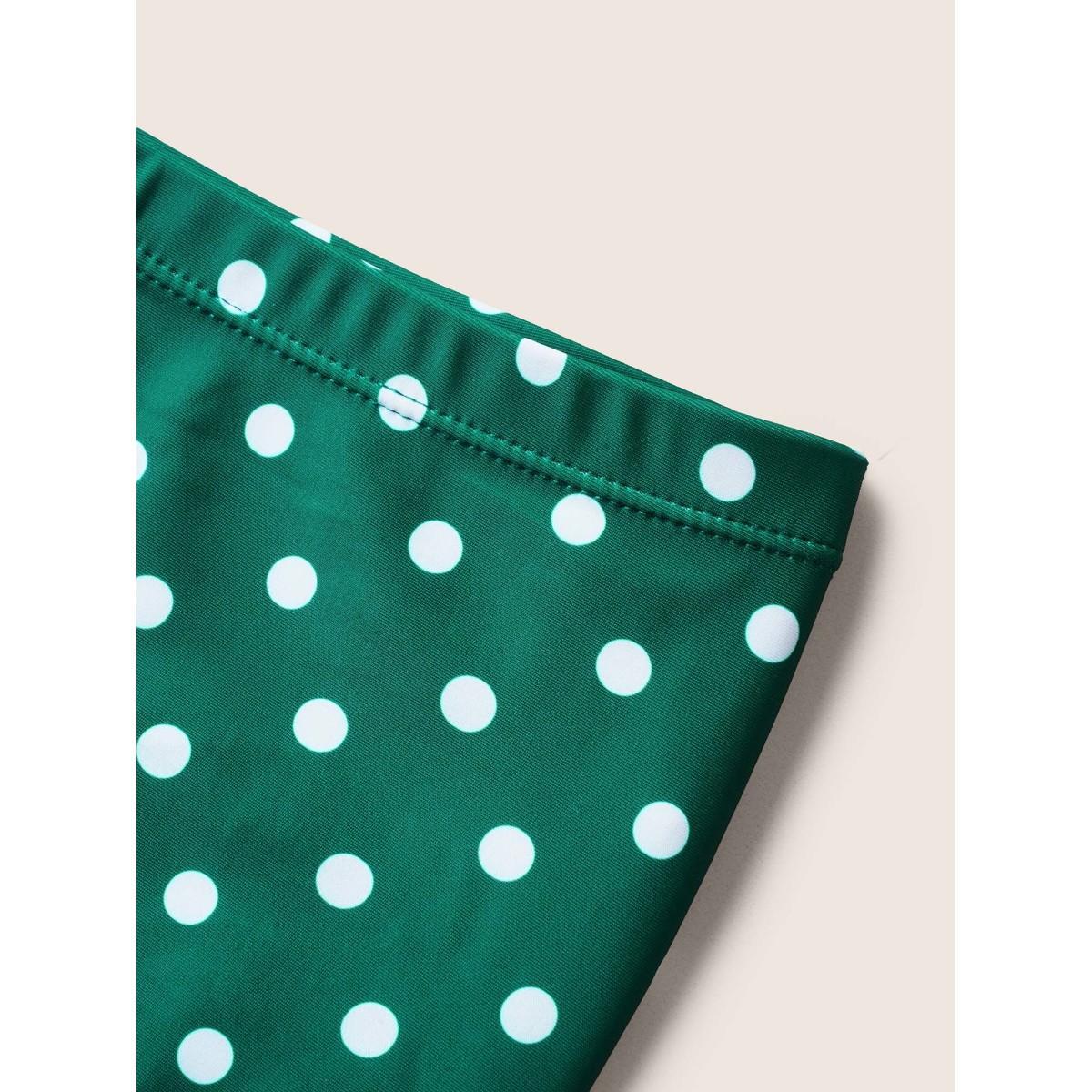 Plus Size Polka Dot Ruched Fit Flare Swim Dress Women's Swimwear Green Beach Bodycon Strapless High stretch Curve Swim Dresses BloomChic 18-20/2X Product Image