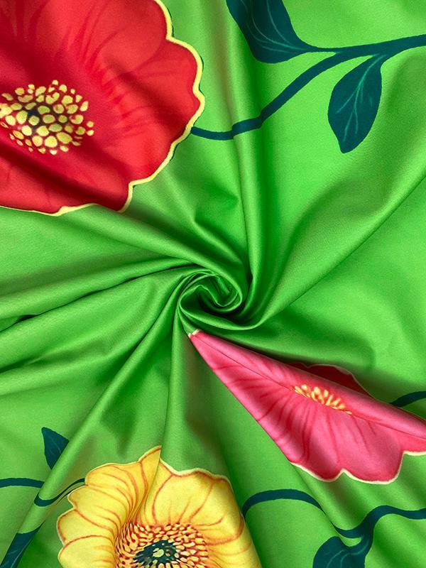 A-Line Loose Flower Print V-Neck Midi Dresses Product Image