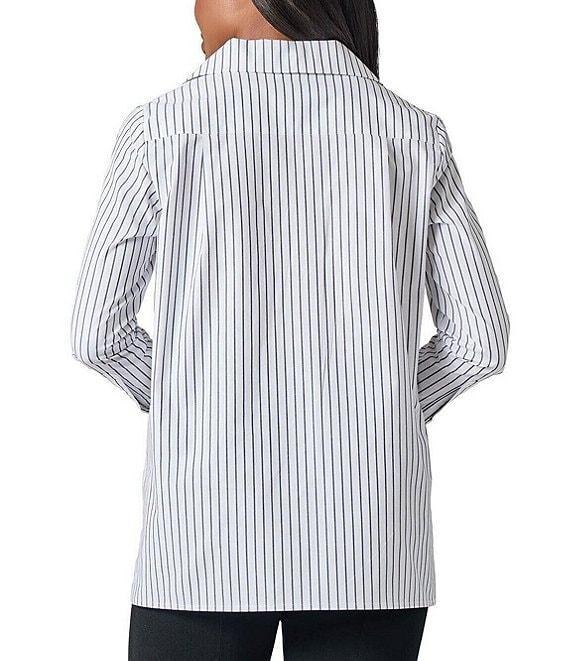 Ming Wang Pinstripe Notch Collar Long Sleeve Top Product Image