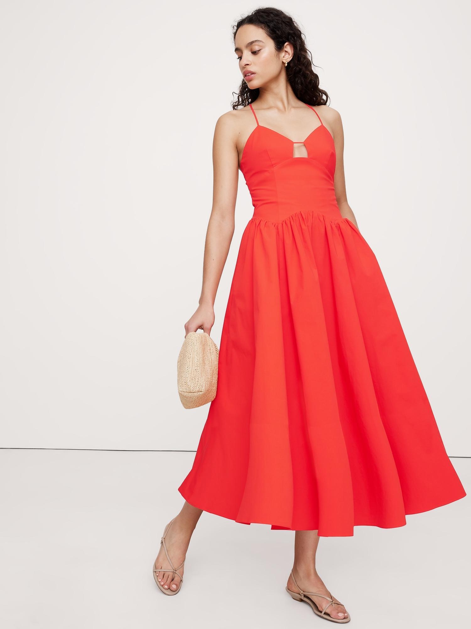 Stretch-Cotton Poplin Long Midi Dress Product Image