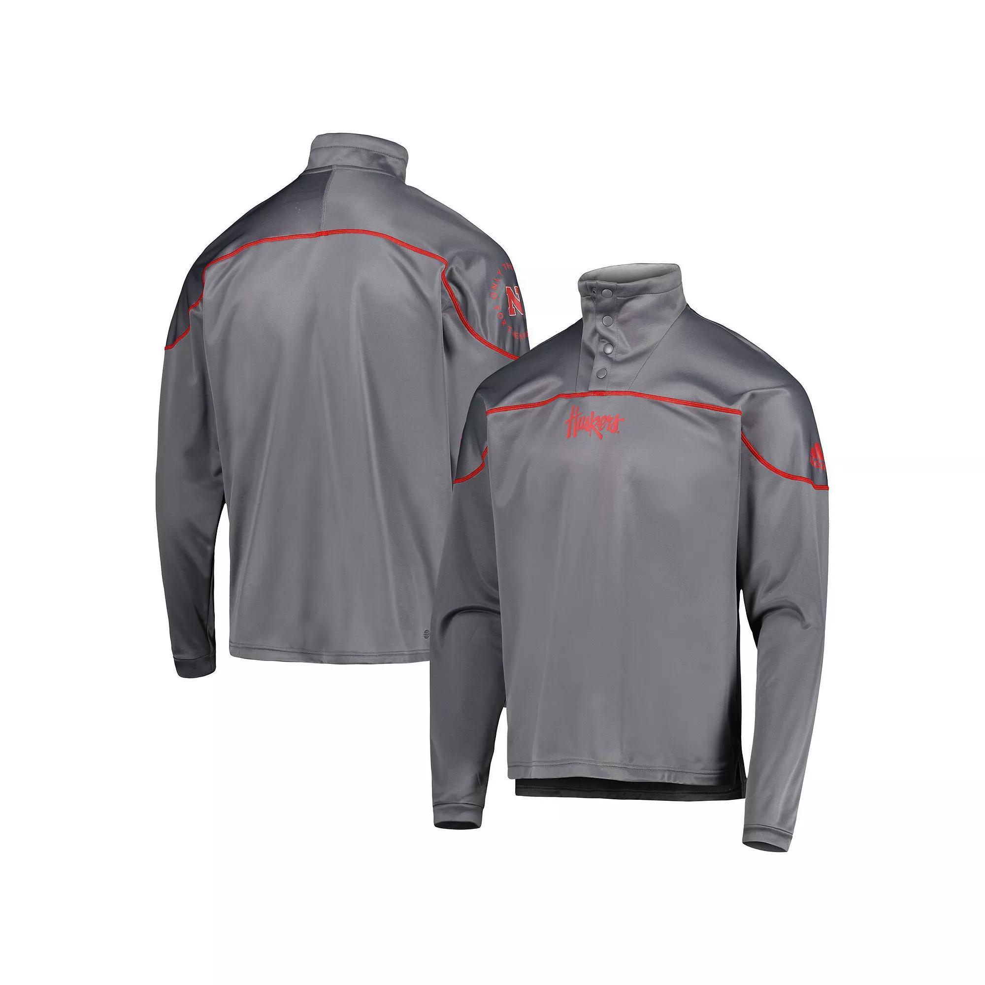 Men's adidas Gray Nebraska Huskers AEROREADY Knit Quarter-Snap Jacket, Size: Large, Grey Product Image