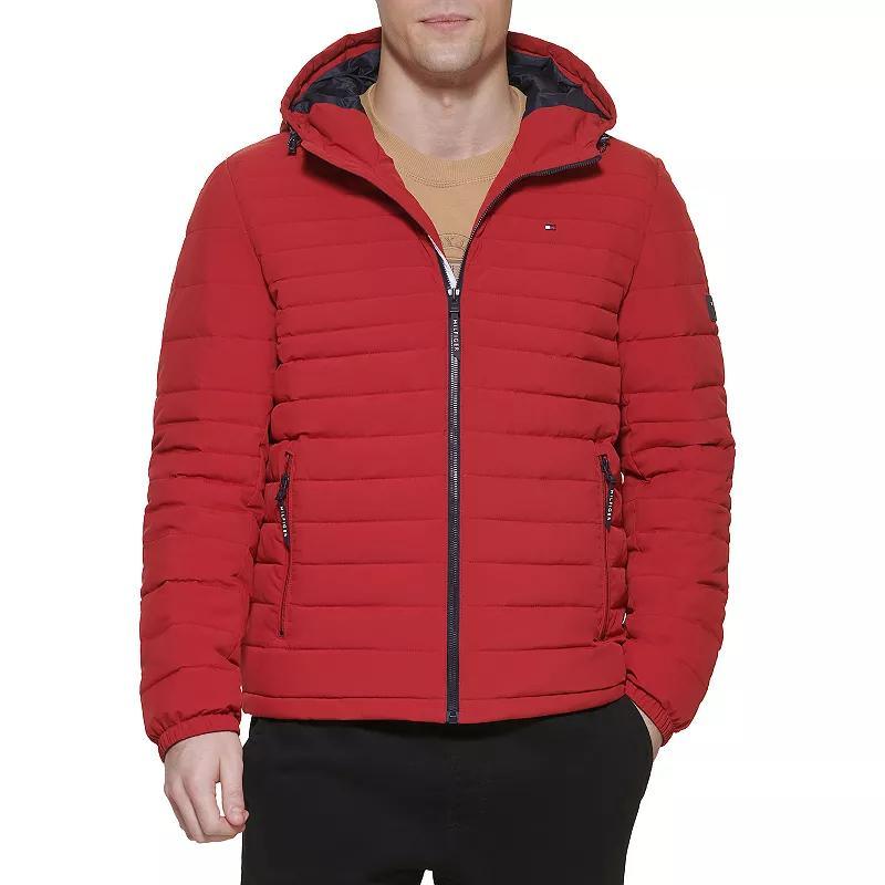 Men's Tommy Hilfiger Stretchy Hooded Puffer Jacket, Size: XL, Black Product Image