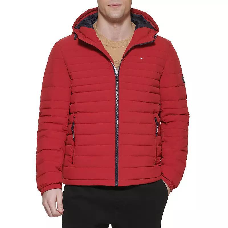 Men's Tommy Hilfiger Stretchy Hooded Puffer Jacket, Size: XL, Black Product Image