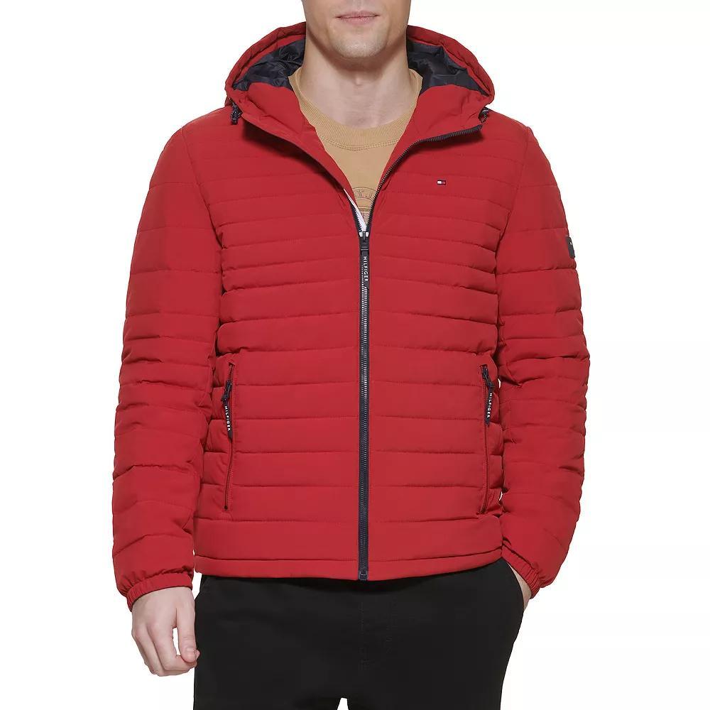 Men's Tommy Hilfiger Stretchy Hooded Puffer Jacket, Size: XL, Black Product Image