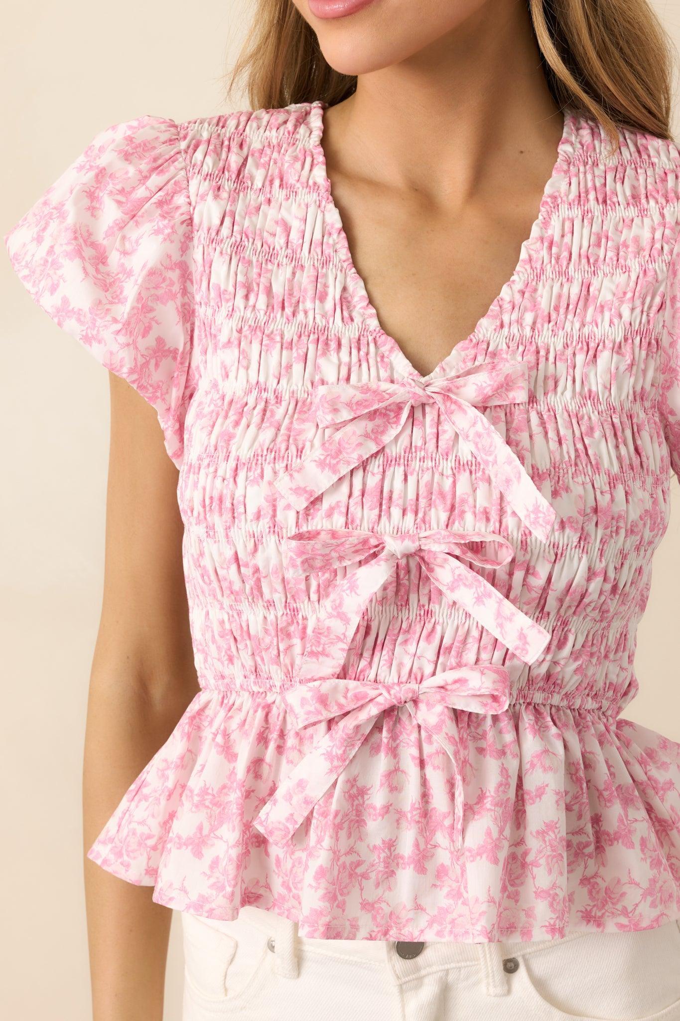 Wildflower Valley Light Pink Floral Cotton Puff Sleeve Top Product Image
