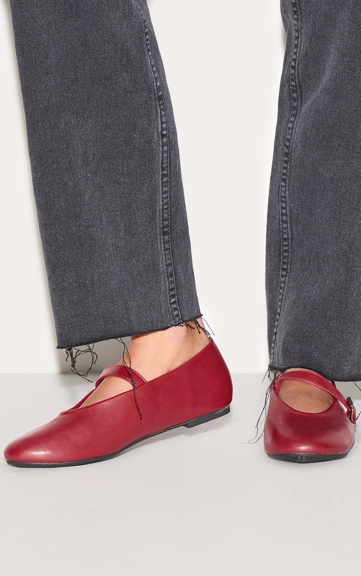 Red PU Round Toe Ballet Pumps Product Image