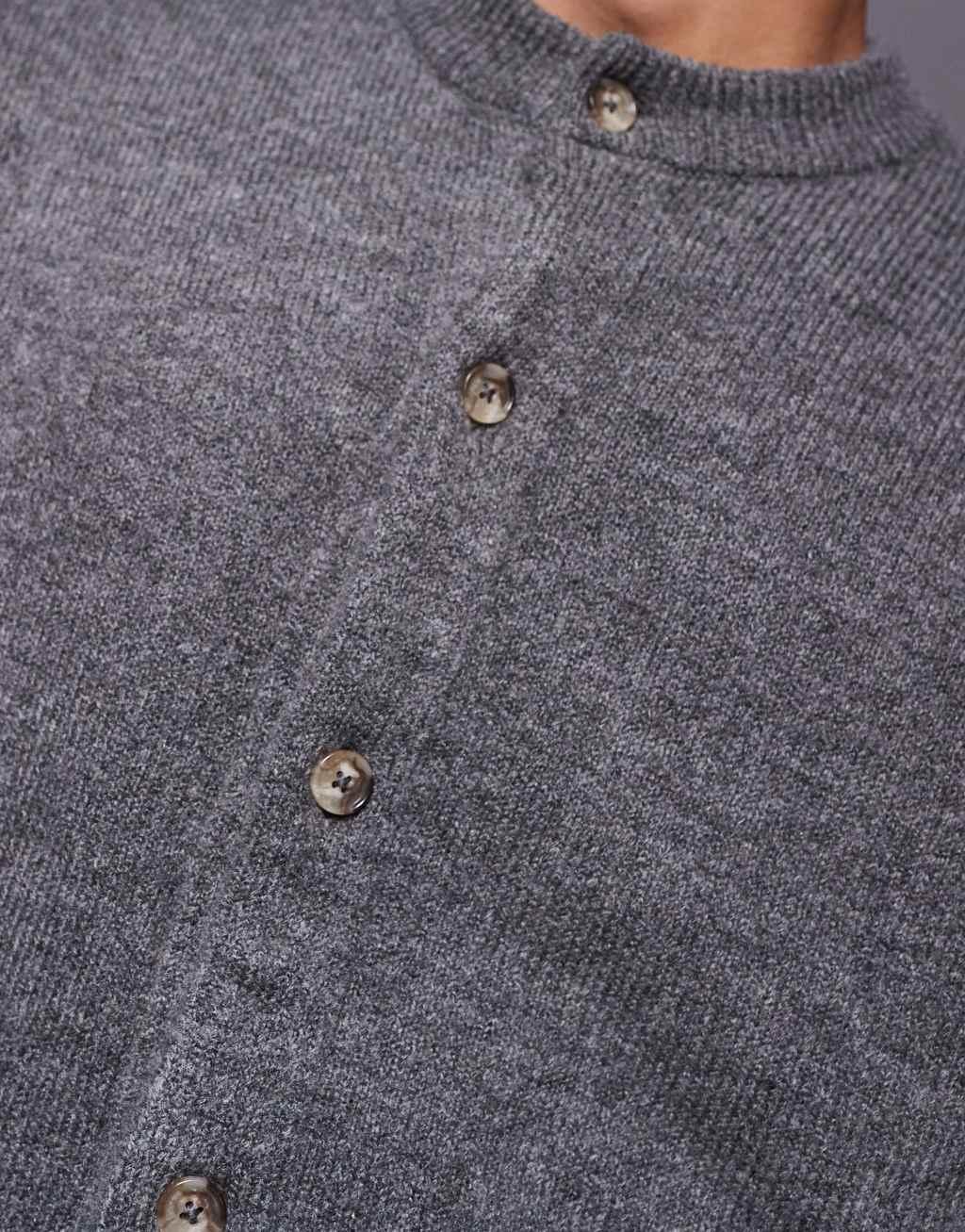 ASOS DESIGN oversized boxy knitted crew neck cardigan with pockets in charcoal Product Image