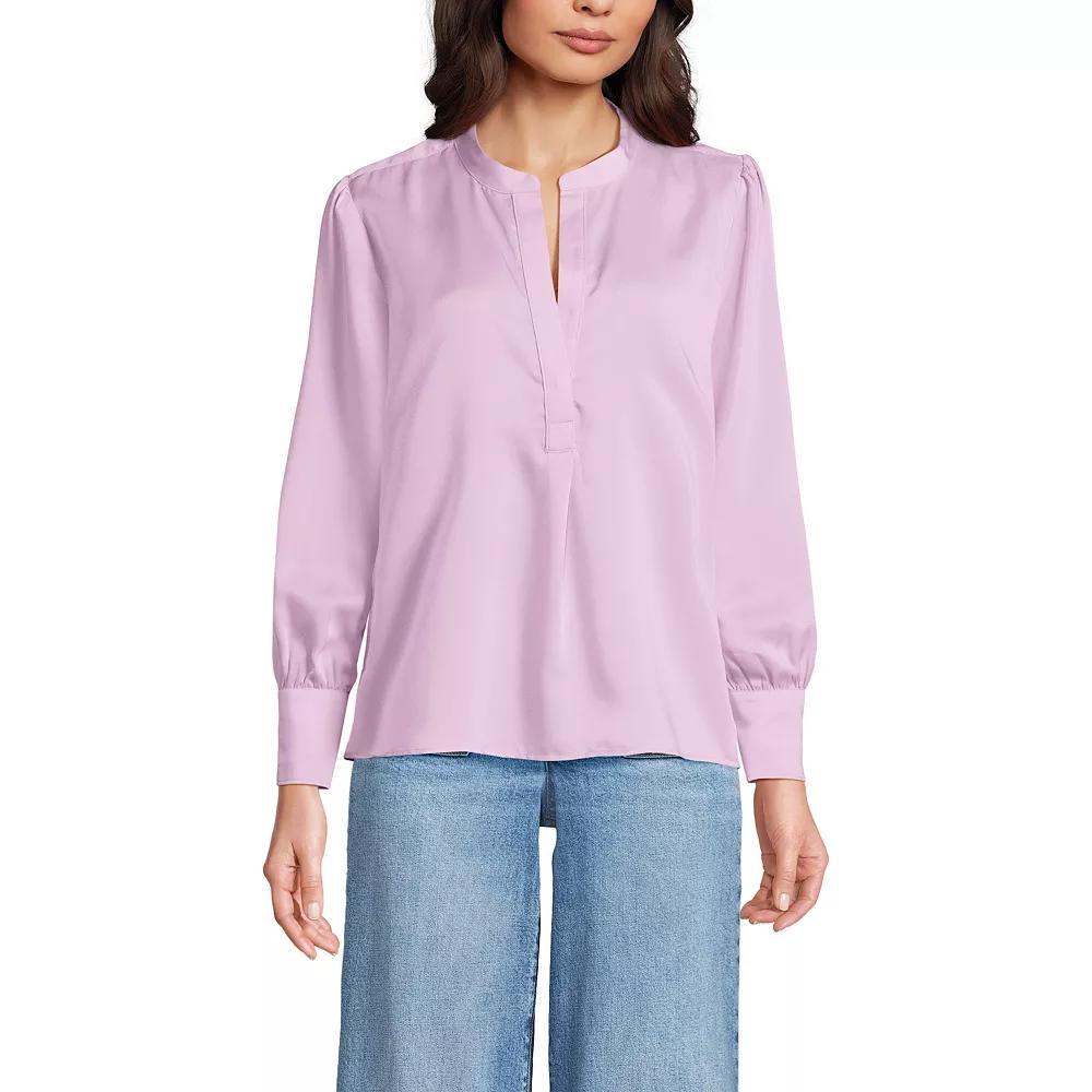Women's Lands' End Satin Popover Shirt, Size: XS, Ivory Product Image
