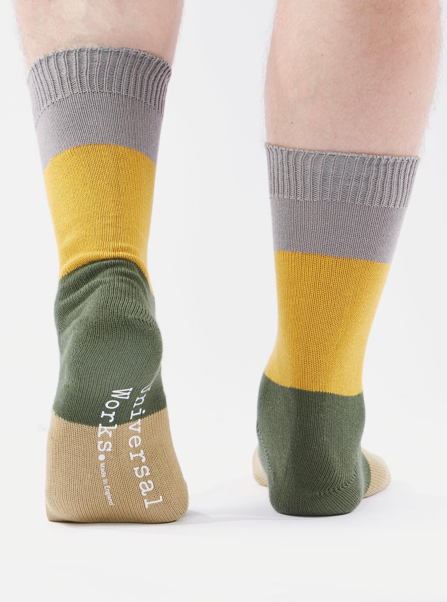 Universal Works Bold Stripe Sock in Grey/Gold Cotton Product Image
