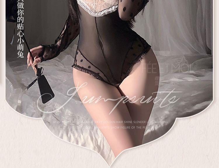 Bunny Lingerie Set: Crotchless Bodysuit + Headband + Gloves Product Image