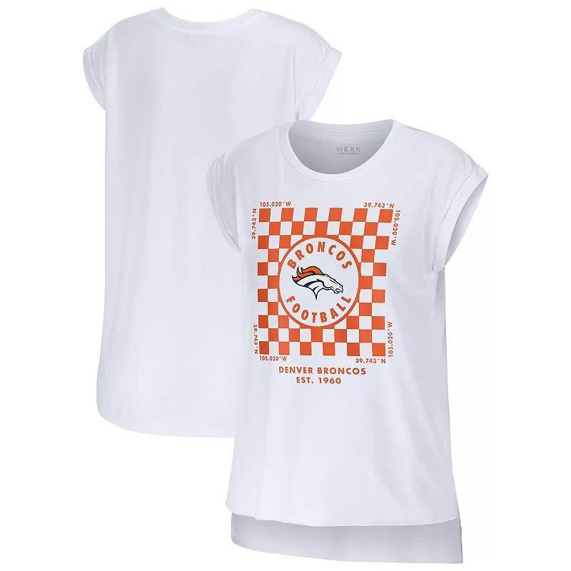 Women's WEAR by Erin Andrews White Denver Broncos Checker Muscle Tank Top, Size: Large Product Image