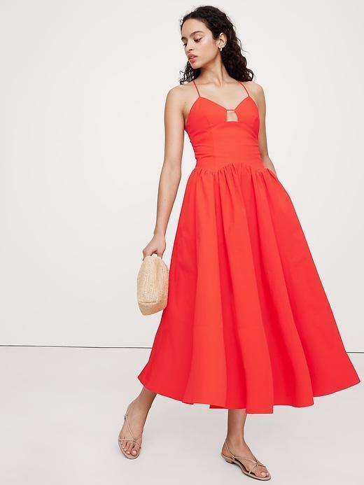 Stretch-Cotton Poplin Long Midi Dress Product Image
