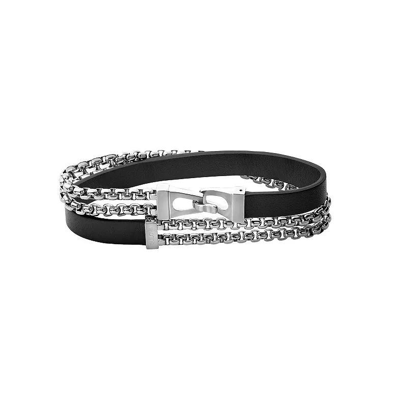 Bulova Mens Stainless Steel & Leather Classic Wrap Box Link Chain Bracelet Multi Product Image