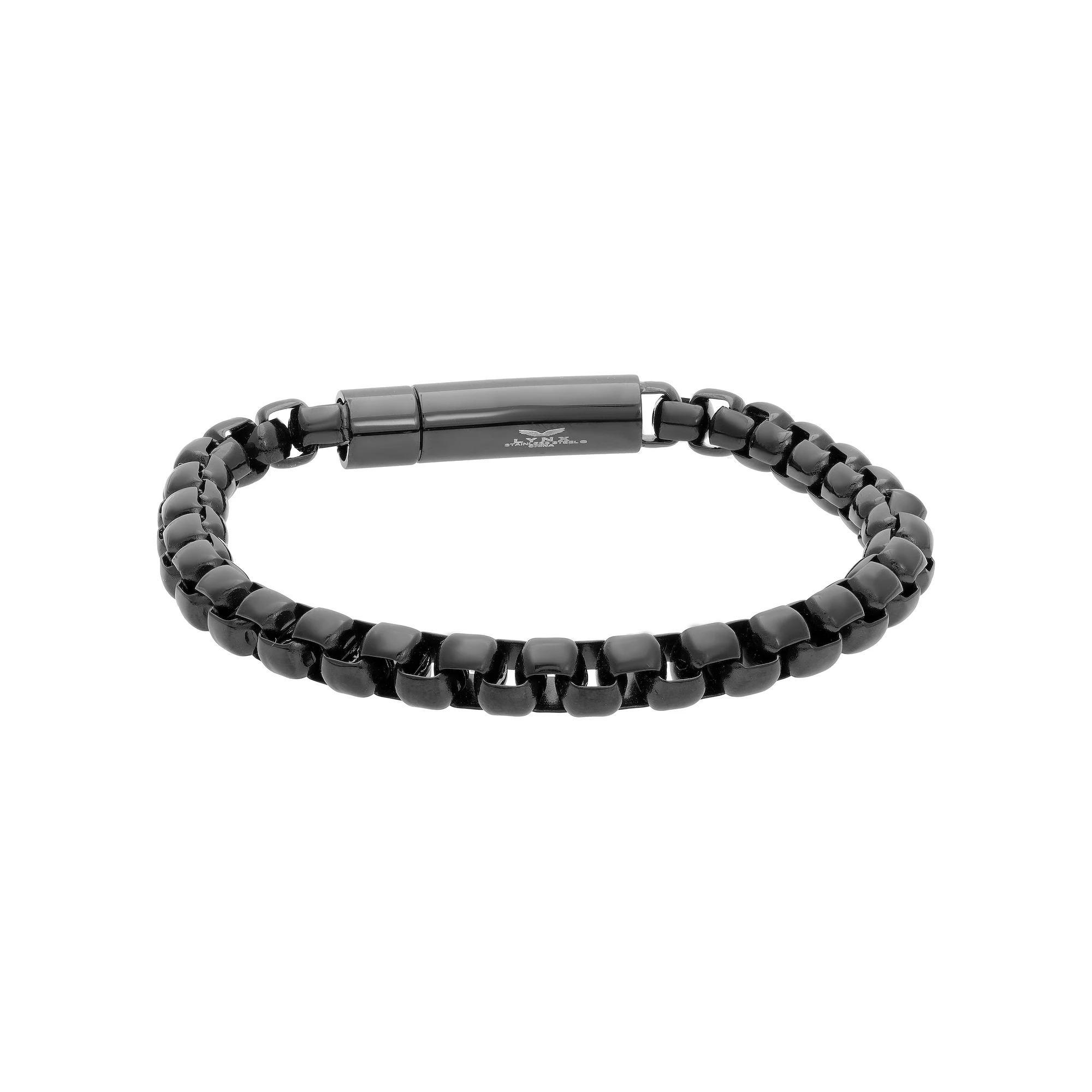 Men's LYNX Black Ion-Plated Stainless Steel Box Chain Bracelet, Size: 9" Product Image